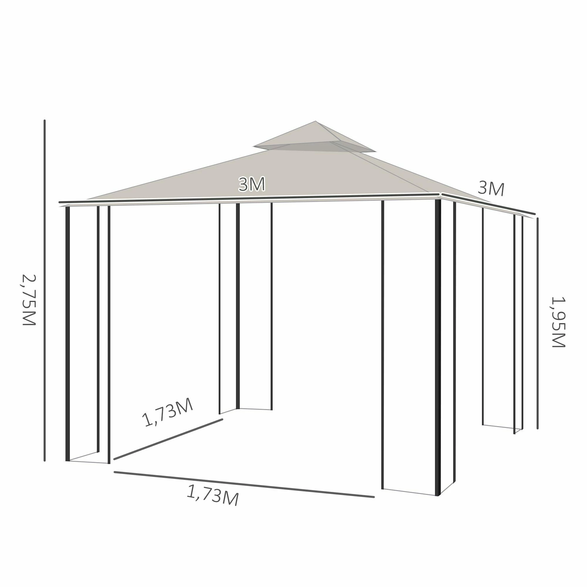 Outsunny Gartenpavillon Mit Doppeldach Beige, Schwarz 300 X 300 X 275 Cm (LxBxH) | Luxus Pavillon Partyzelt Festzelt Gartenzelt Zelt – Bild 5