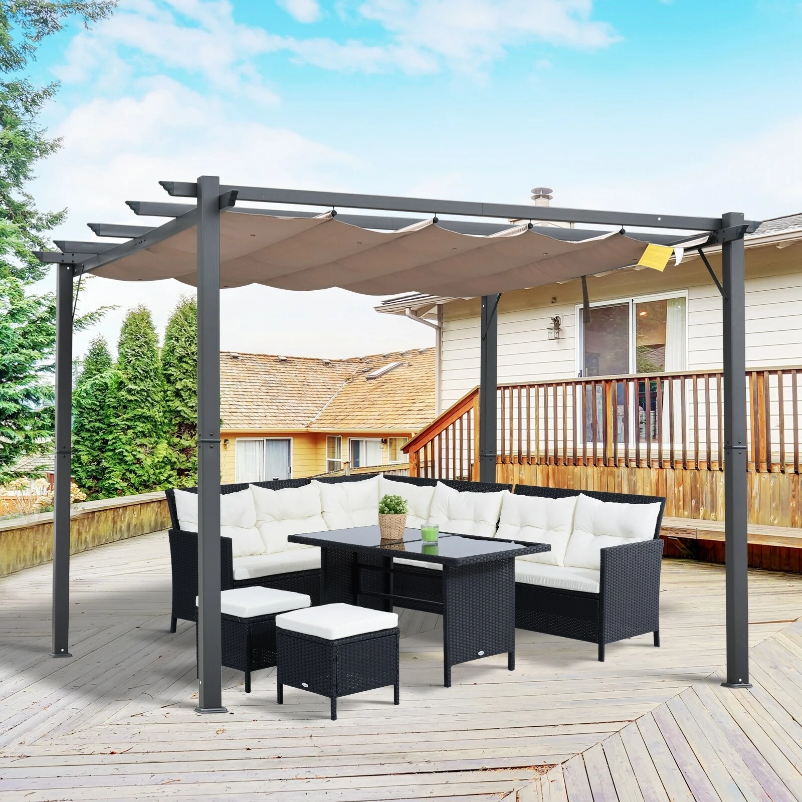 Outsunny Pergola Mit Schiebedach 300 X 300 X 223 Cm (LxBXH) | Pavillon Terrassenüberdachung Vordach Sonnenschutz – Bild 3