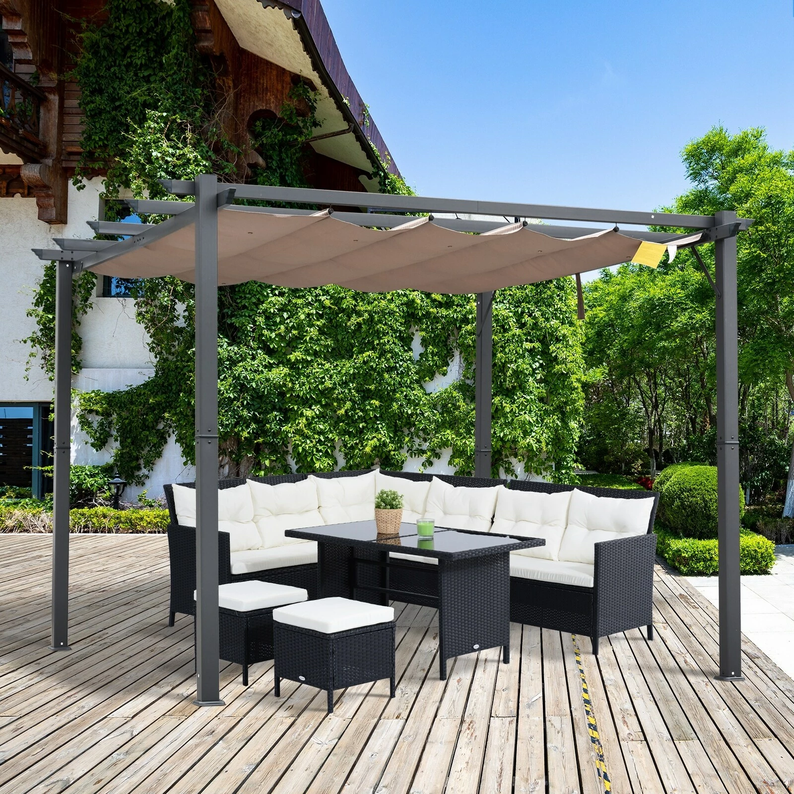 Outsunny Pergola Mit Schiebedach 300 X 300 X 223 Cm (LxBXH) | Pavillon Terrassenüberdachung Vordach Sonnenschutz – Bild 4