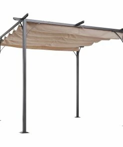 Outsunny Pergola Mit Schiebedach Per Seilzug 300 X 300 X 230 Cm (LxBxH) | Cabrio-Pavillon Gartenpavillon Terrassenüberdachung