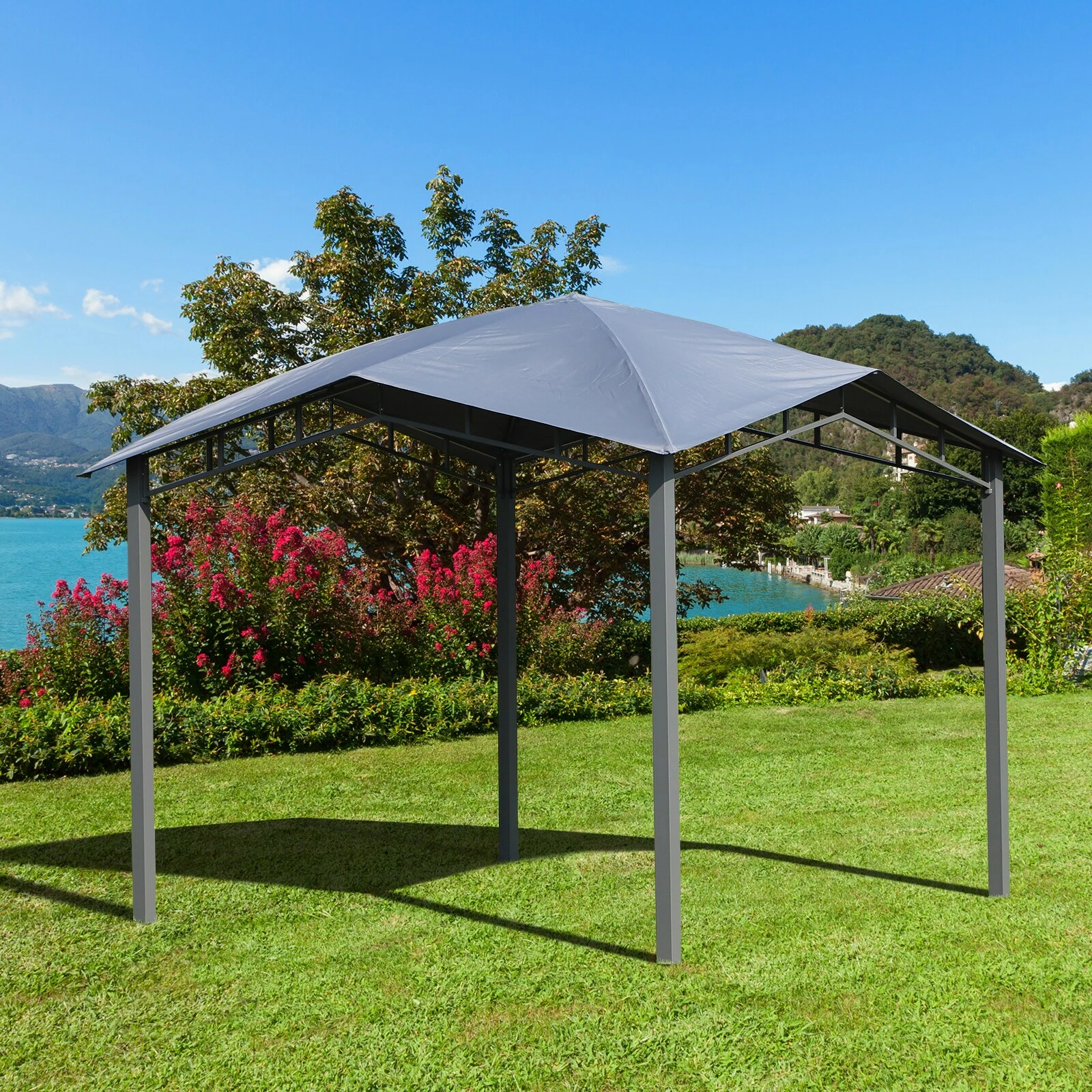 Outsunny Gartenzelt Mit Geometrischem Laubendach Grau, Schwarz 300 X 300 X 260 Cm (LxBxH) | Pavillon Partyzelt Festzelt Gartenpavillon – Bild 4