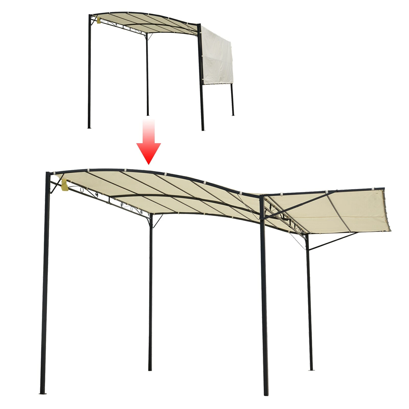 Outsunny Pavillon Mit Klappbarem Seitendach Cremeweiß, Schwarz 300 X 250 X (200-250) Cm (LxBxH) | Gartenzelt Partyzelt Festzelt Gartenpavillon – Bild 2