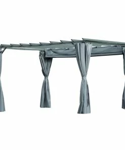 Outsunny Pergola Mit Abnehmbaren Vorhängen Dunkelgrau 360 X 300 X 243 Cm (L X B X H) | Garten Pavillon Sonnenschutz UV Schutz Partyzelt