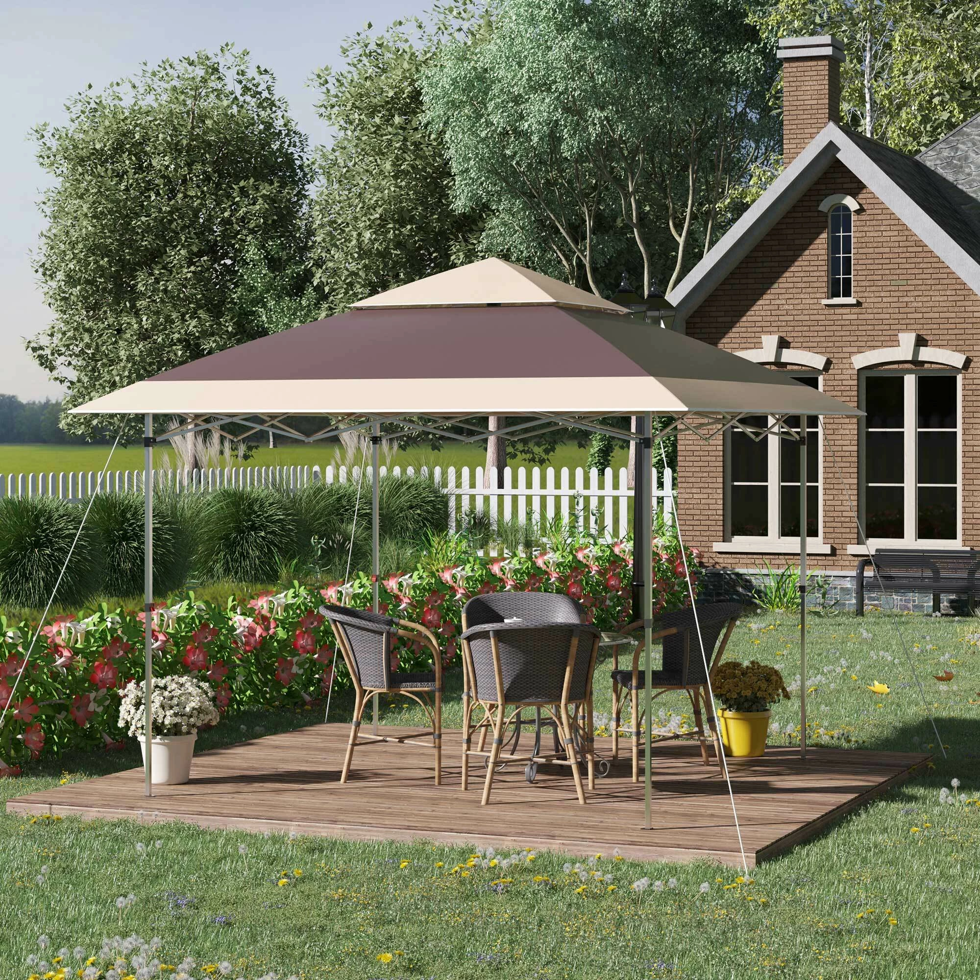 Outsunny Pop-Up-Pavillon Zusammenfaltbar 350 X 350 X 268 Cm (L X B X H) | Gartenpavillon Faltpavillon Partyzelt Gartenzelt – Bild 2