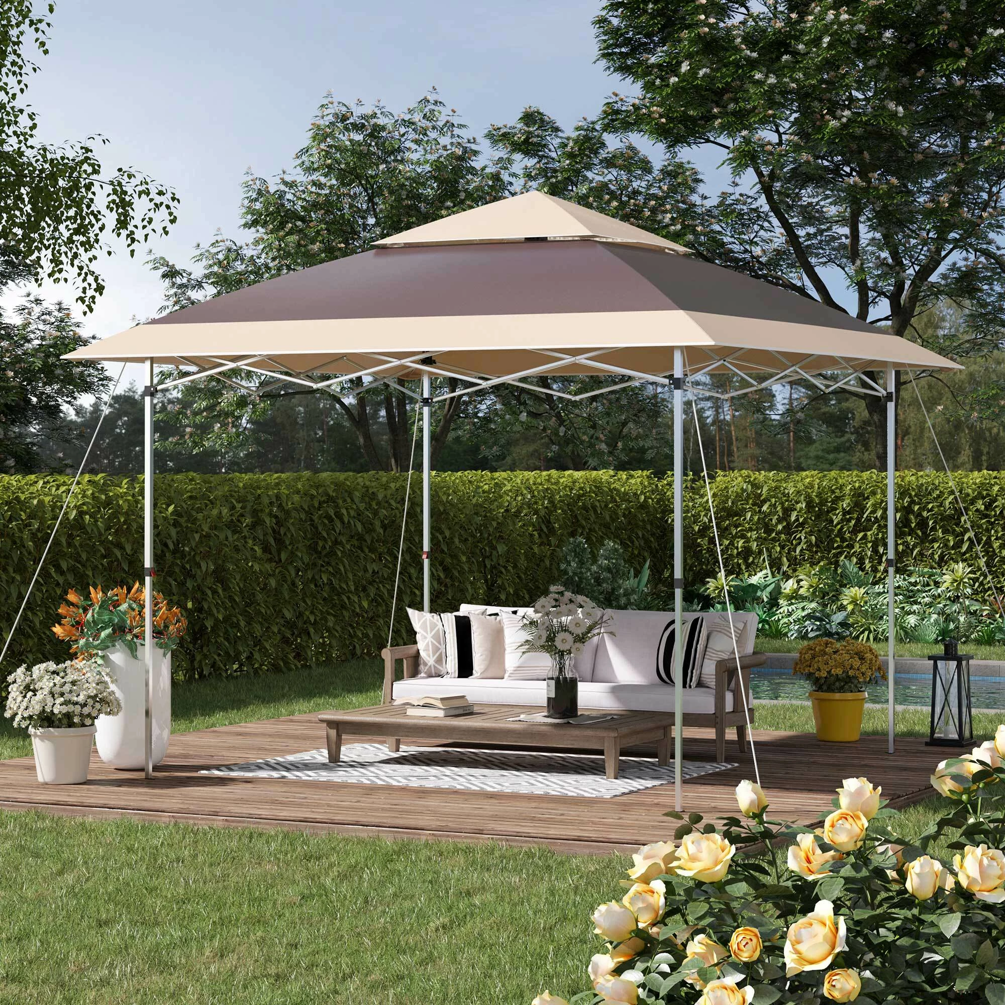 Outsunny Pop-Up-Pavillon Zusammenfaltbar 350 X 350 X 268 Cm (L X B X H) | Gartenpavillon Faltpavillon Partyzelt Gartenzelt – Bild 3