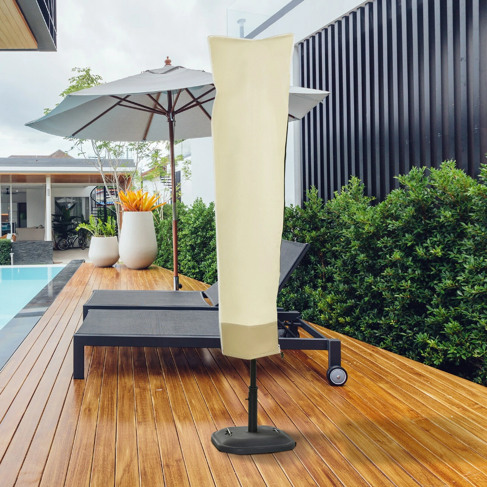 Outsunny Schutzhülle Für Sonnenschirme Beige, Kaffeebraun 50 X 190 Cm (ØxH) | Schutzhülle Ampelschirm Überzieher Hüllenschutz – Bild 4