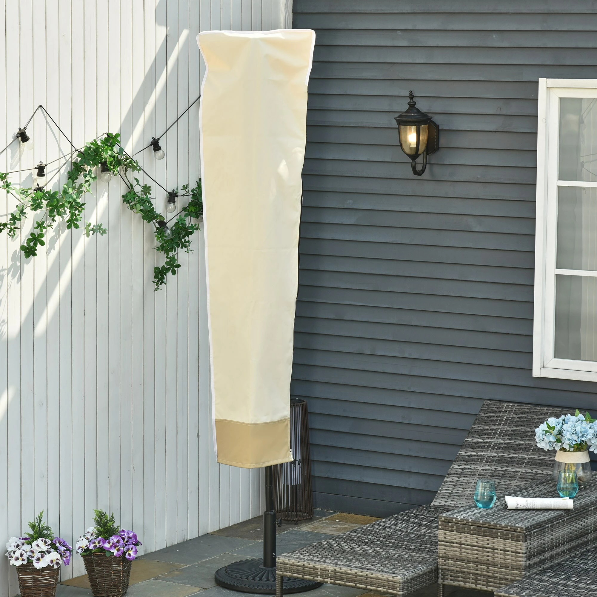 Outsunny Schutzhülle Für Sonnenschirme Beige, Kaffeebraun 50 X 190 Cm (ØxH) | Schutzhülle Ampelschirm Überzieher Hüllenschutz – Bild 6