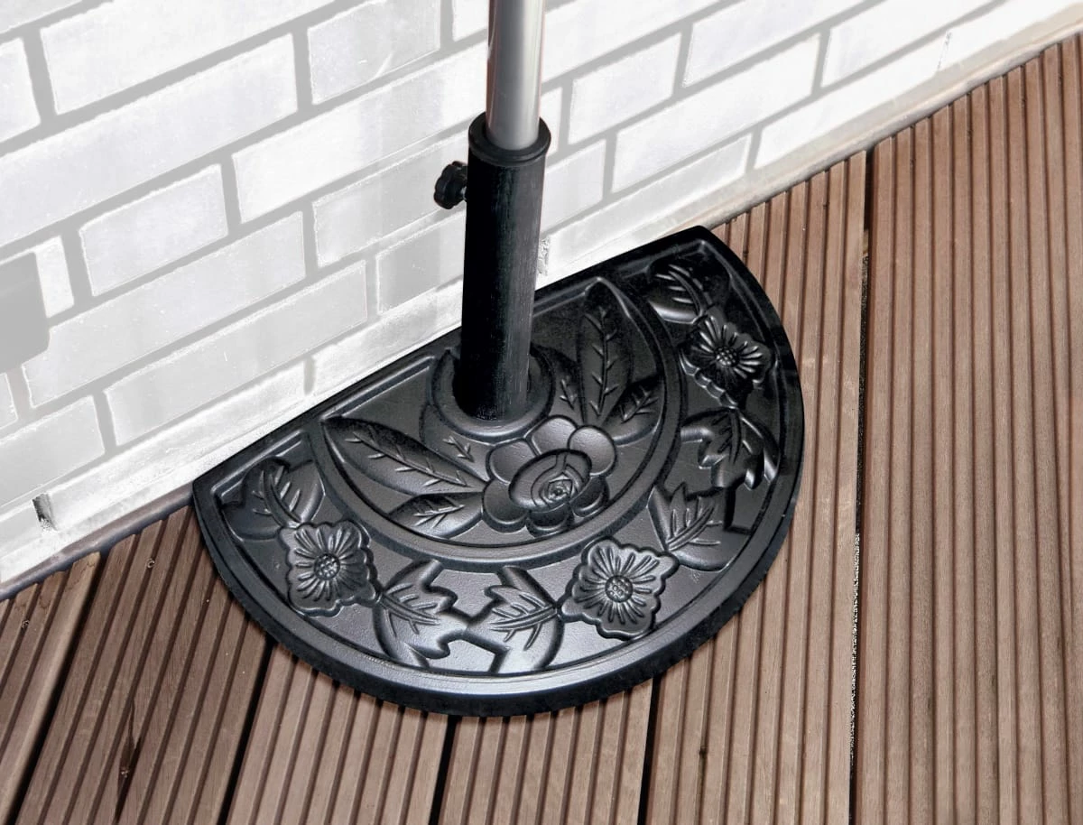 Trendfabrik Sonnenschirmständer Halbrund Für Balkone Oder Terrassen Gießharz 8,5 Kg Schwarz Halbrund Schwarz