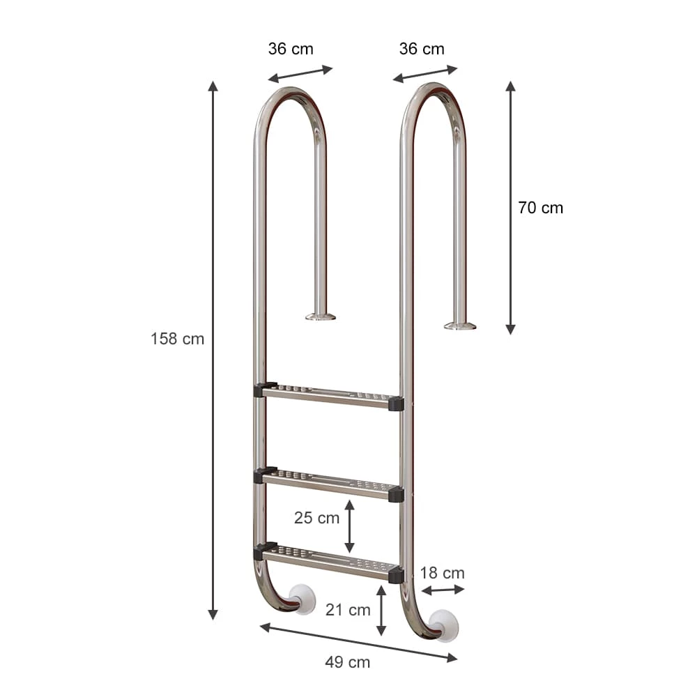 Oskar Poolleiter Einbauleiter 3 Stufen Schwimmbadleiter V2A Edelstahl Pool Einstieg – Bild 3