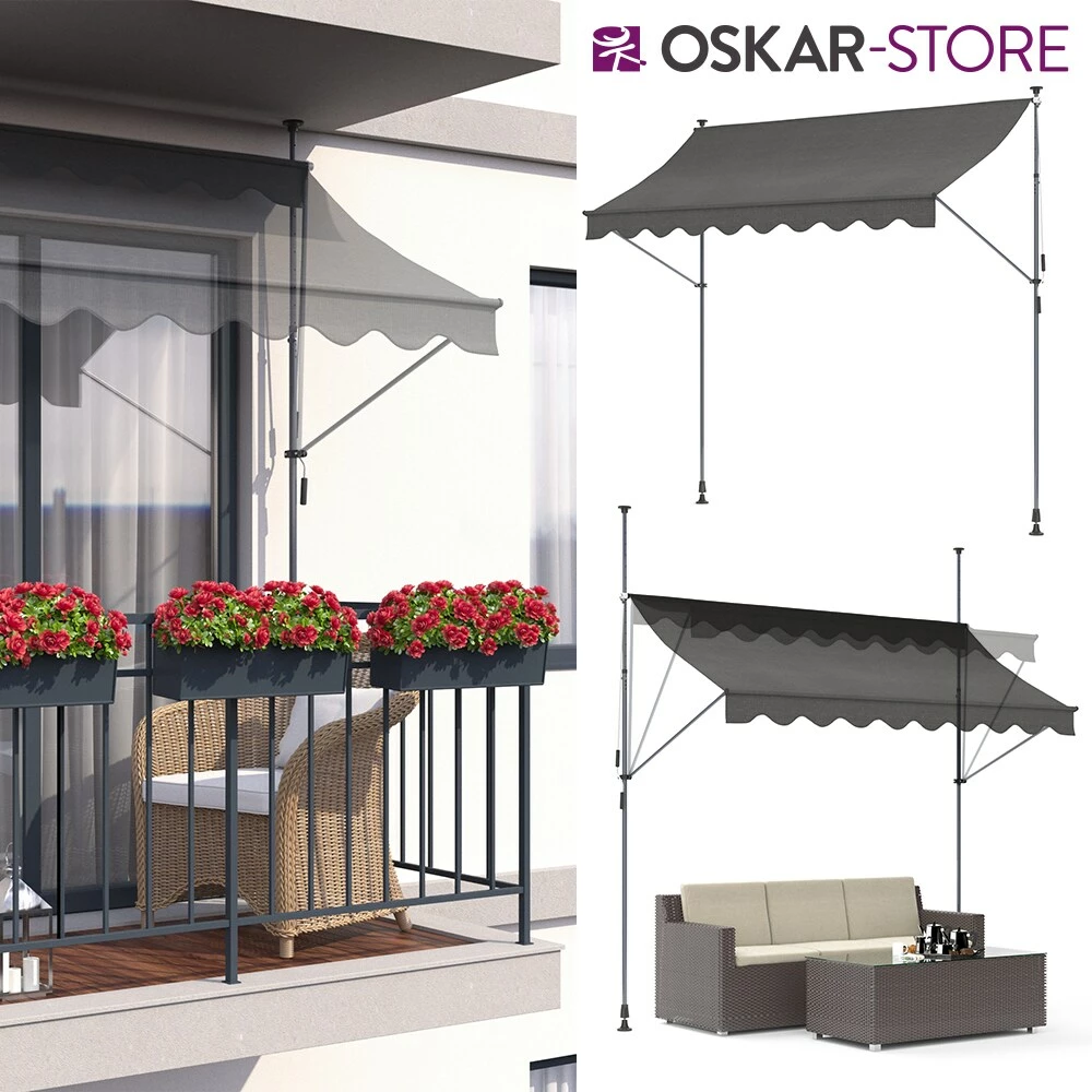 Oskar-Store Klemmmarkise 250x120cm Balkonmarkise Einrollbar Handkurbel Markise Mit Gestell