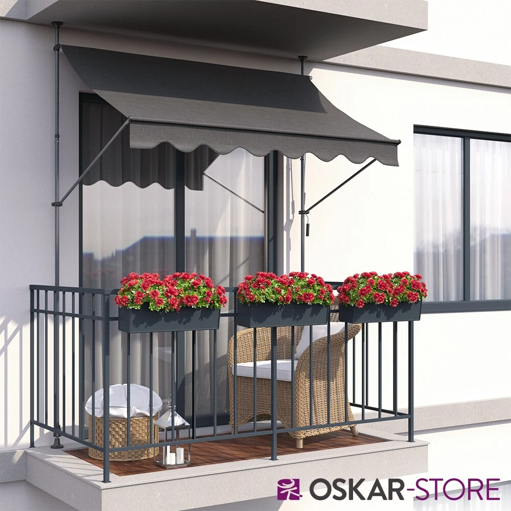 Oskar-Store Klemmmarkise 250x120cm Balkonmarkise Einrollbar Handkurbel Markise Mit Gestell – Bild 4
