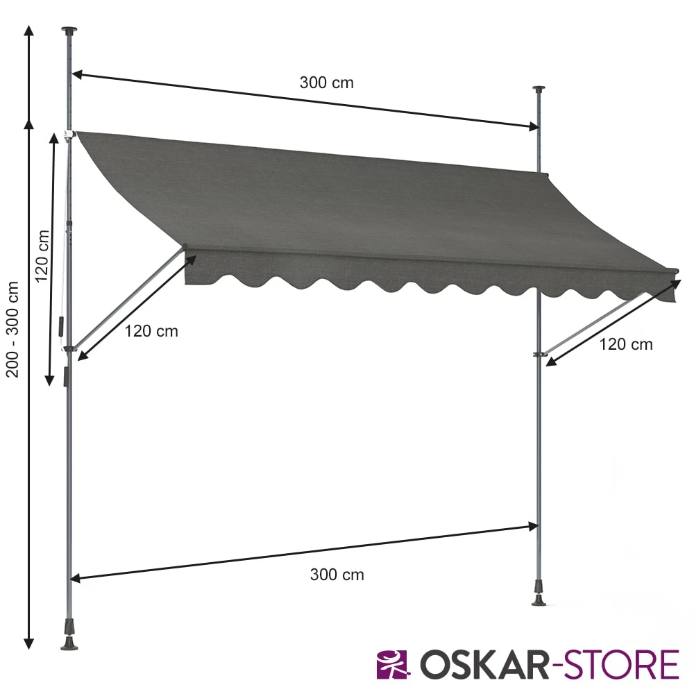 Oskar-Store Klemmmarkise 300x120cm Balkonmarkise Einrollbar Handkurbel Markise Mit Gestell â Bild 3