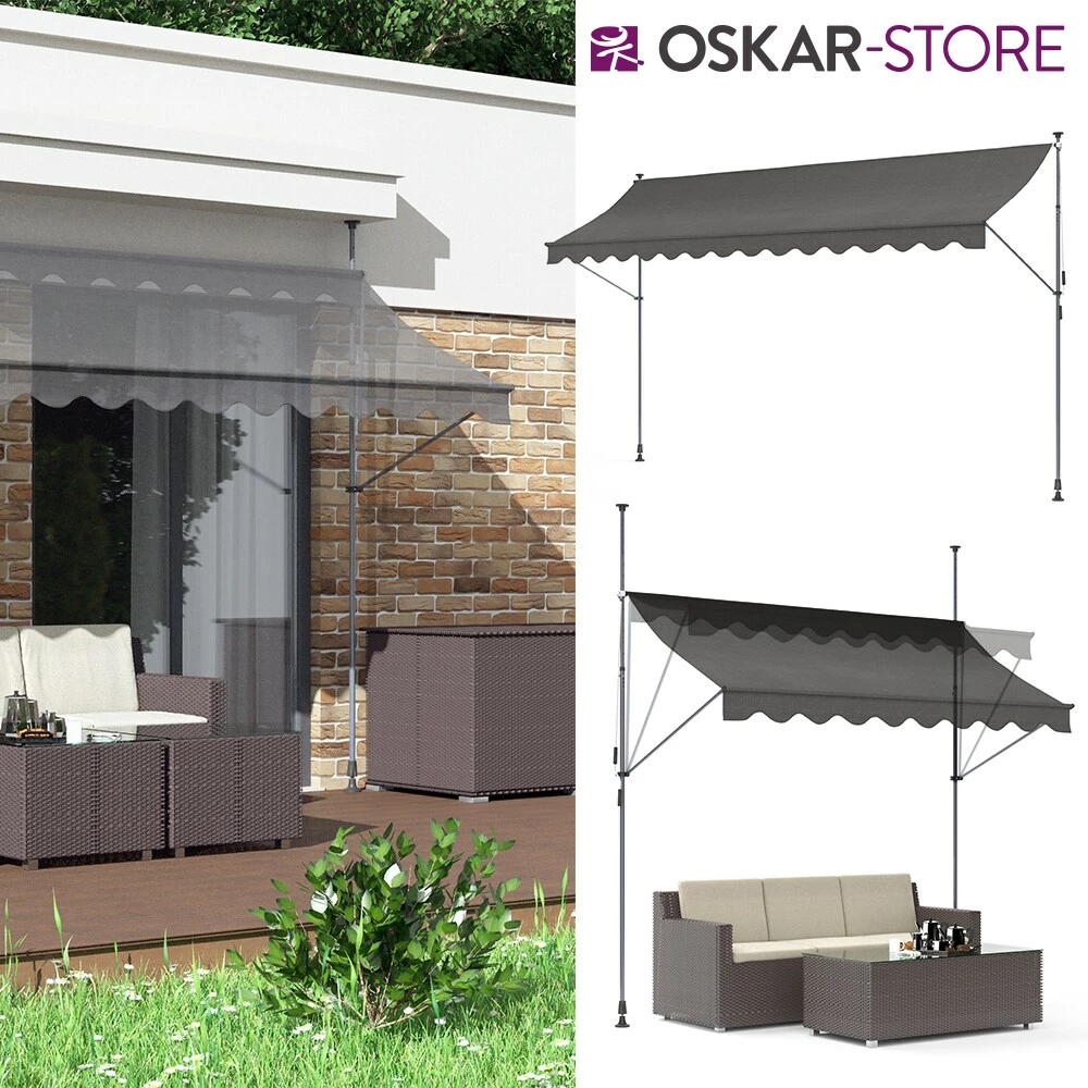 Oskar-Store Klemmmarkise 400x120cm Balkonmarkise Einrollbar Handkurbel Markise Mit Gestell