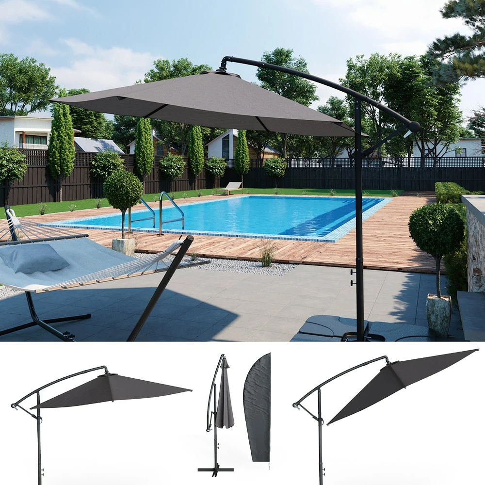 OK-Living Ampelschirm Sonnenschirm 300cm Inkl. Schutzhülle Gartenschirm Marktschirm Kurbel