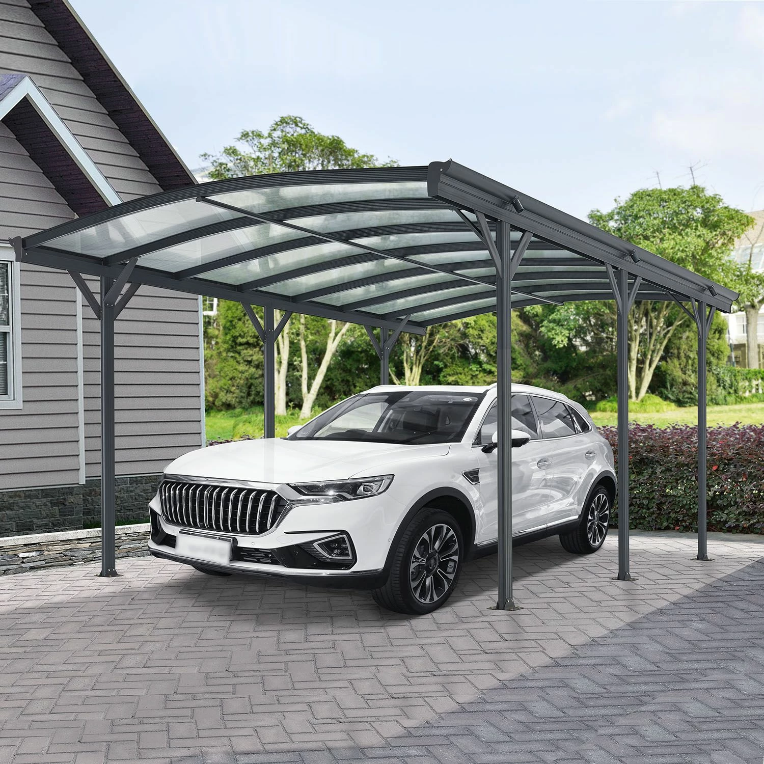 Juskys Carport Mit Bogendach 5x3 M – Freistehende Überdachung Aus Aluminium Mit Doppelstegplatten – Bild 2