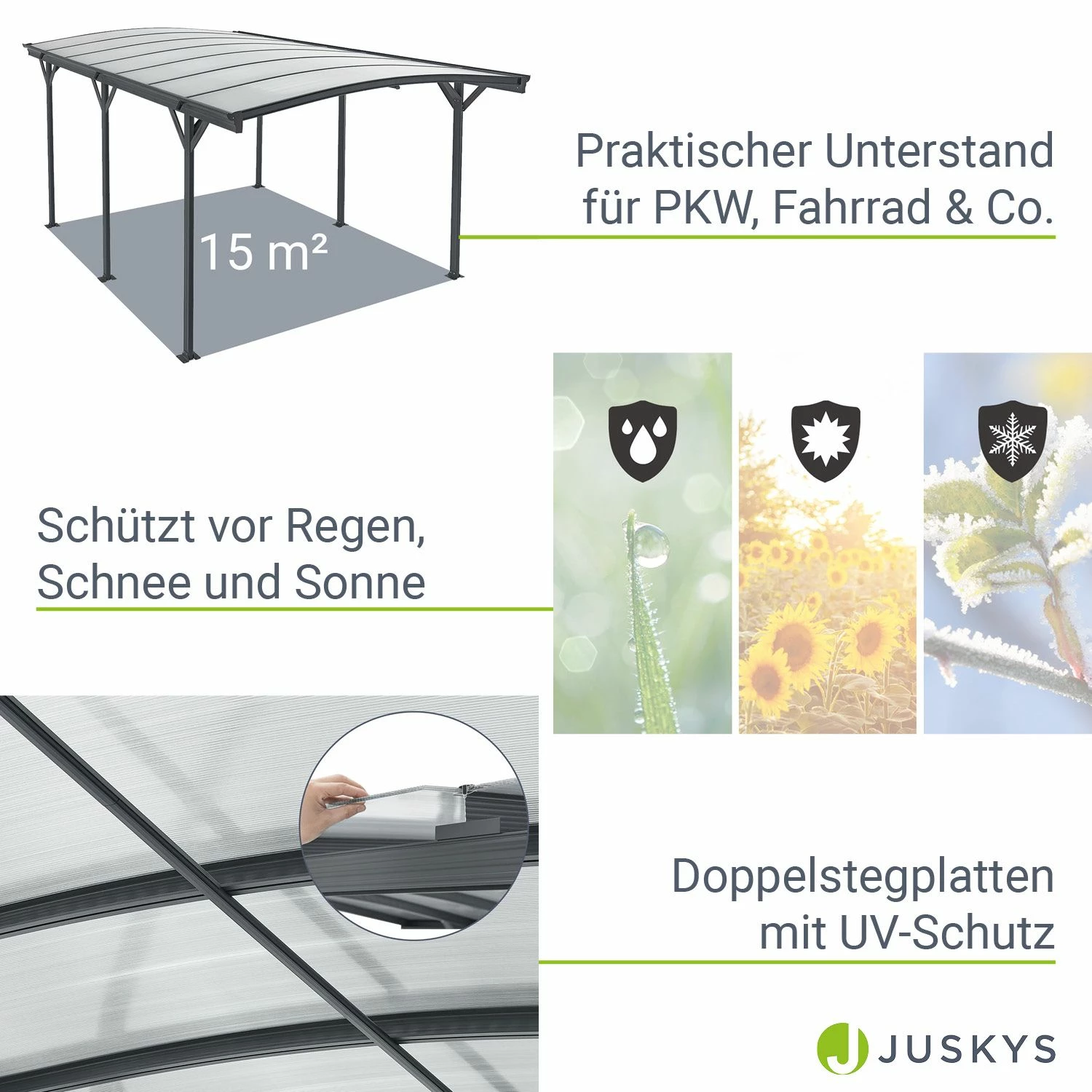 Juskys Carport Mit Bogendach 5x3 M – Freistehende Überdachung Aus Aluminium Mit Doppelstegplatten – Bild 4