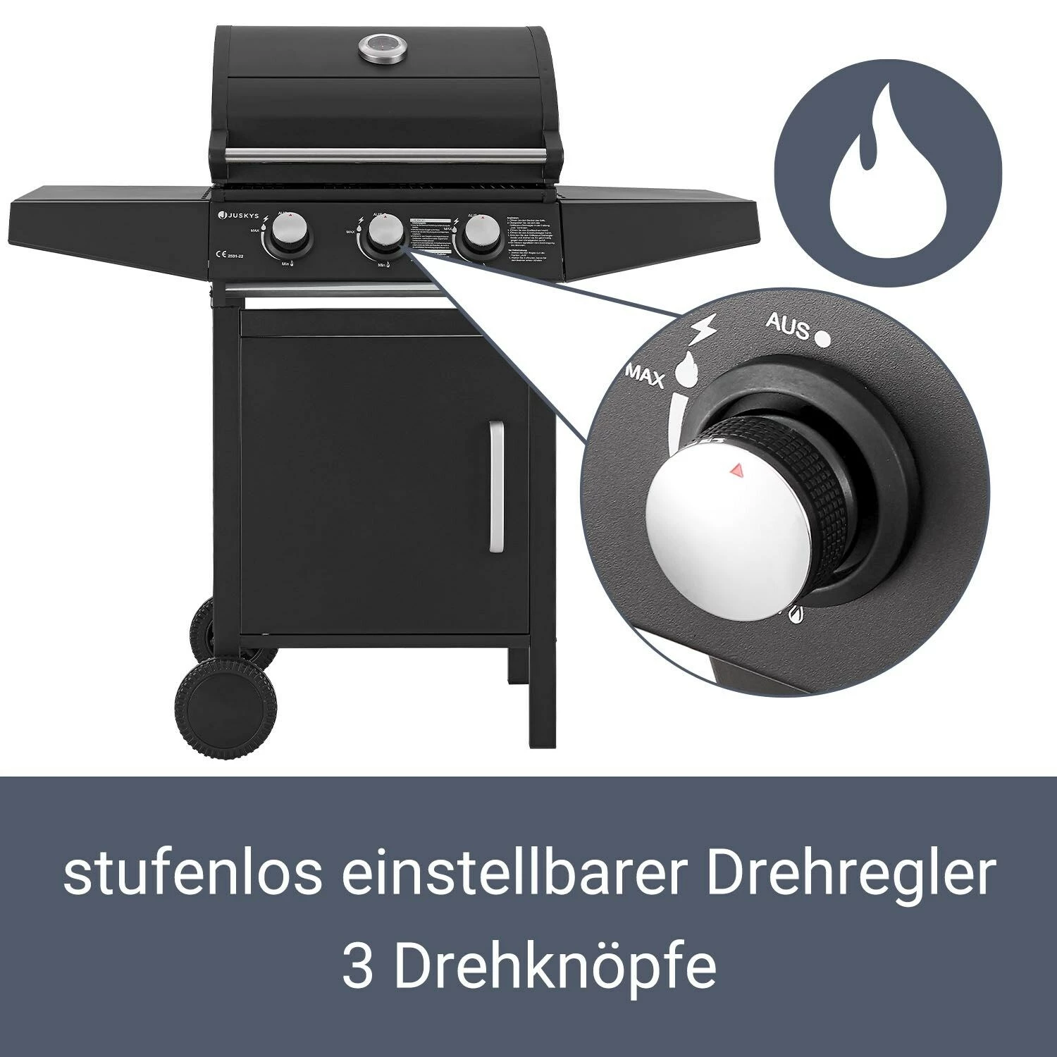 Juskys BBQ Gas-Grill Louisiana, 3 Brenner Grillrost, Deckel Mit Thermometer – Bild 4