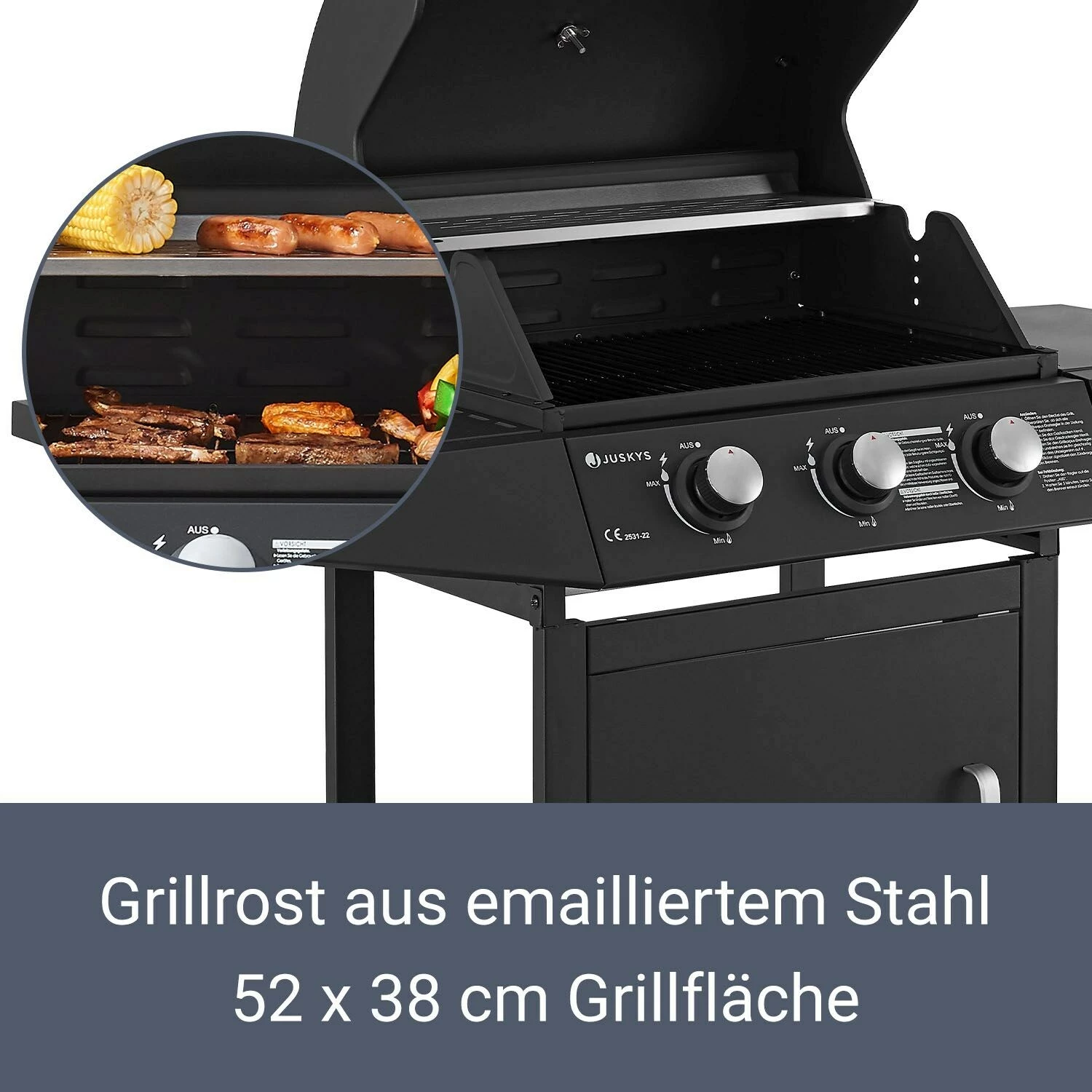 Juskys BBQ Gas-Grill Louisiana, 3 Brenner Grillrost, Deckel Mit Thermometer – Bild 5
