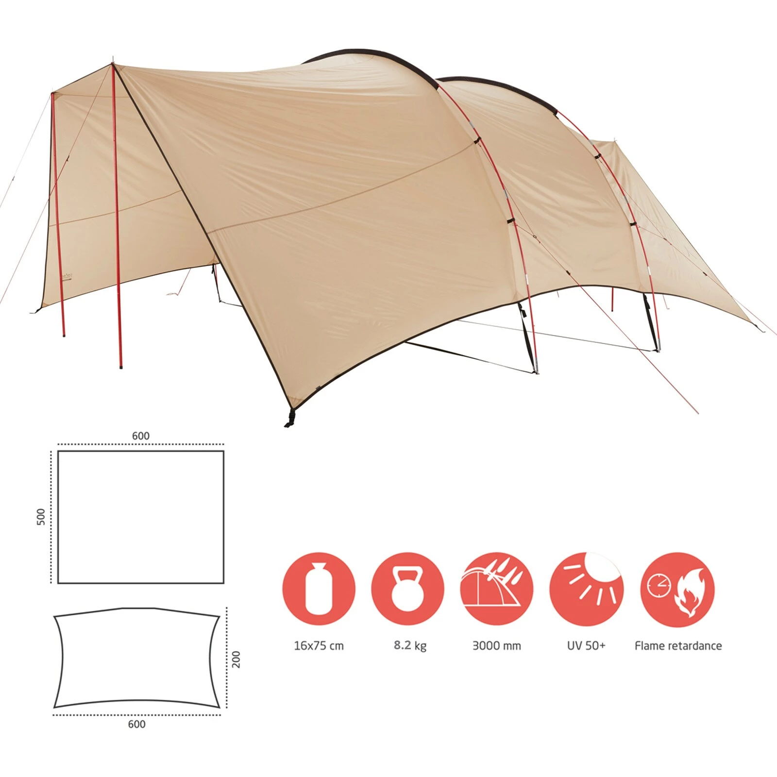 GRAND CANYON Pavillon Tarp Tahuta Shelter 5 Sonnensegel Camping Bus Vorzelt 6x5m Farbe: Blue Grass – Bild 2