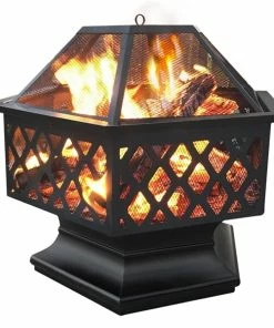 Yaheetech Feuerstelle Garten, Ø 61cm, Feuerkorb, Sechseckige Feuerschale, Feuerschale Für Außenterrasse Hinterhof Campinggarten, Firepit Terrasse, Maschendraht & Schürhaken, Funkenschutzgitter