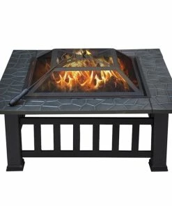 Yaheetech Garten Feuerstelle 81.2x81.2x36.50cm, Quadratisch Feuerschale, Feuerkorb Mit Wasserfester Schutzhülle, Fire Pit Für Terrasse&Garten, Funkenschutzgitter, Ofenheizung Outdoor, Für Wintertag