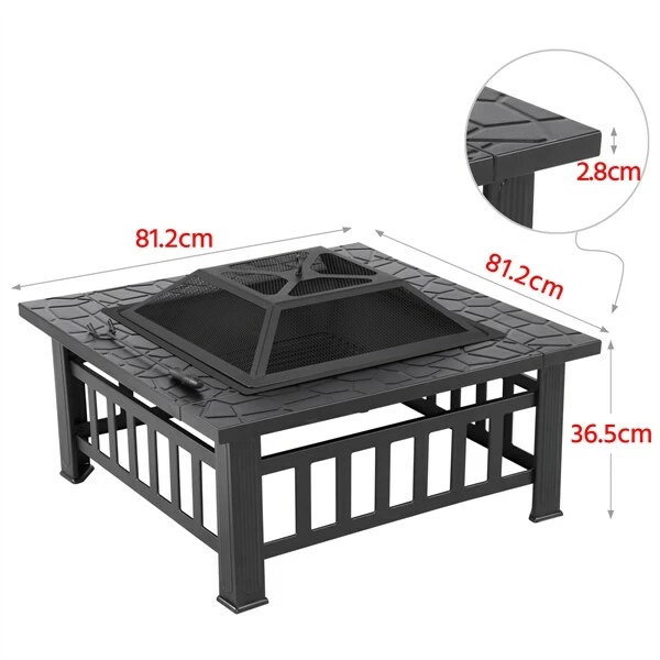 Yaheetech Garten Feuerstelle 81.2x81.2x36.50cm, Quadratisch Feuerschale, Feuerkorb Mit Wasserfester Schutzhülle, Fire Pit Für Terrasse&Garten, Funkenschutzgitter, Ofenheizung Outdoor, Für Wintertag – Bild 5