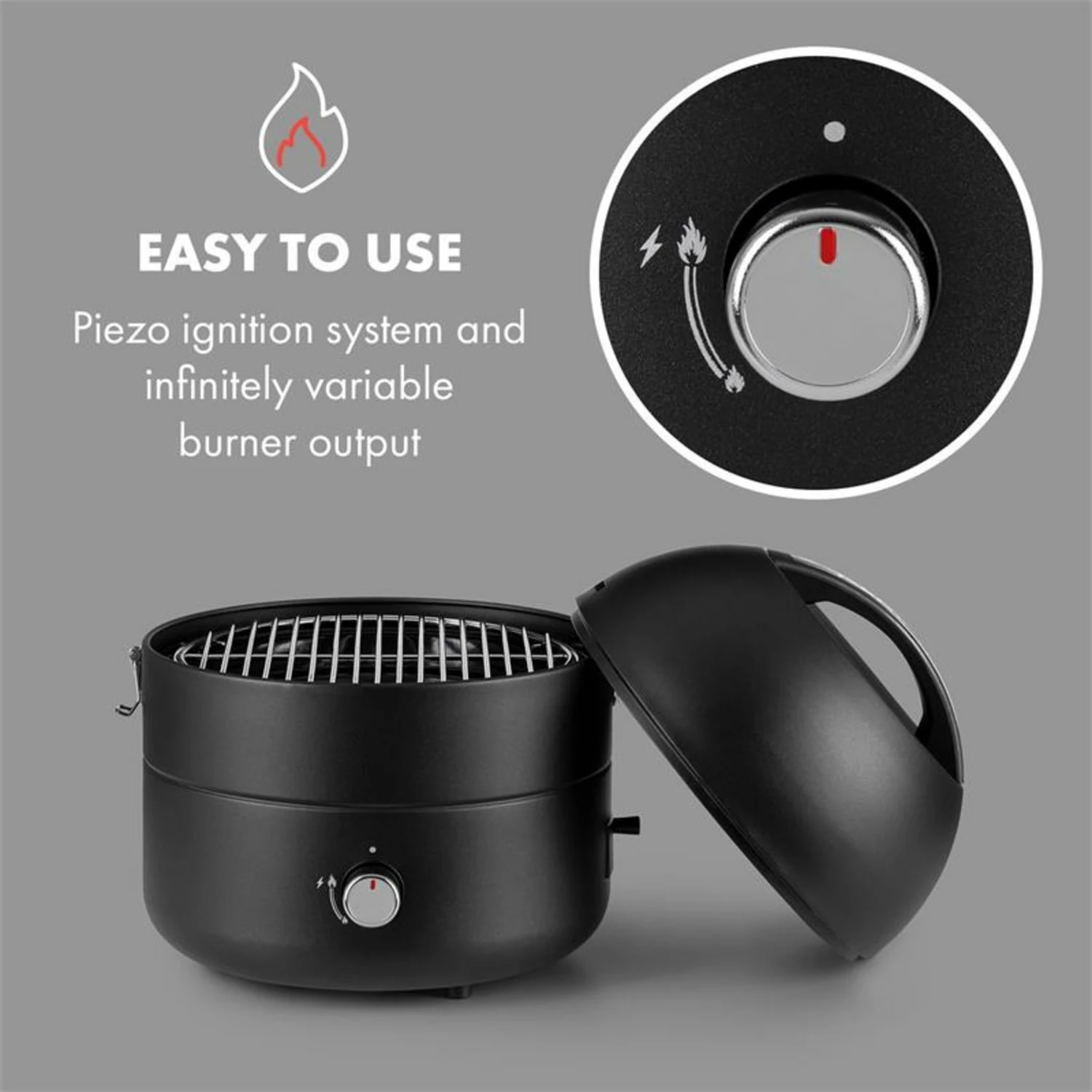 Klarstein DareDevil BBQ-Gasgrill Campinggrill 2,5kW Ø29cm 4 Personen Stahl Schwarz – Bild 3