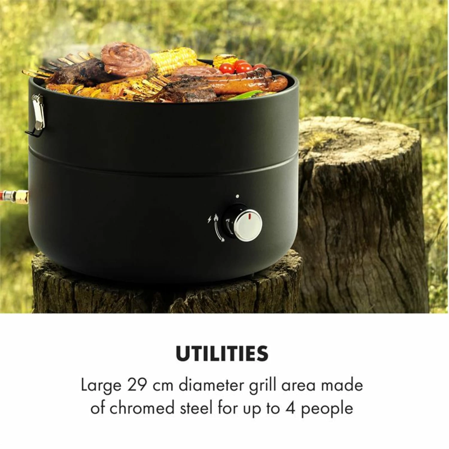 Klarstein DareDevil BBQ-Gasgrill Campinggrill 2,5kW Ø29cm 4 Personen Stahl Schwarz – Bild 6