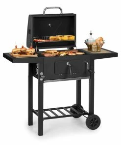 Klarstein Meat Machine Holzkohlegrill BBQ 45x32,5cm Thermometer Bodenrollen Schwarz