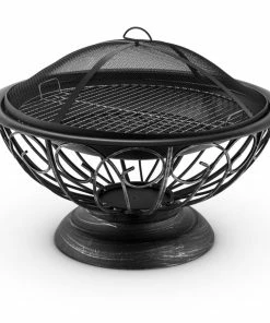 Blumfeldt Tulip Feuerschale Ø75cmGrill Feuerstelle Funkenschutz Stahl Brüniert