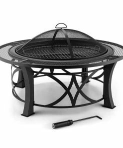 Blumfeldt Ronda Feuerschale Ø95cm Grill Feuerstelle Funkenschutz Stahl Brüniert