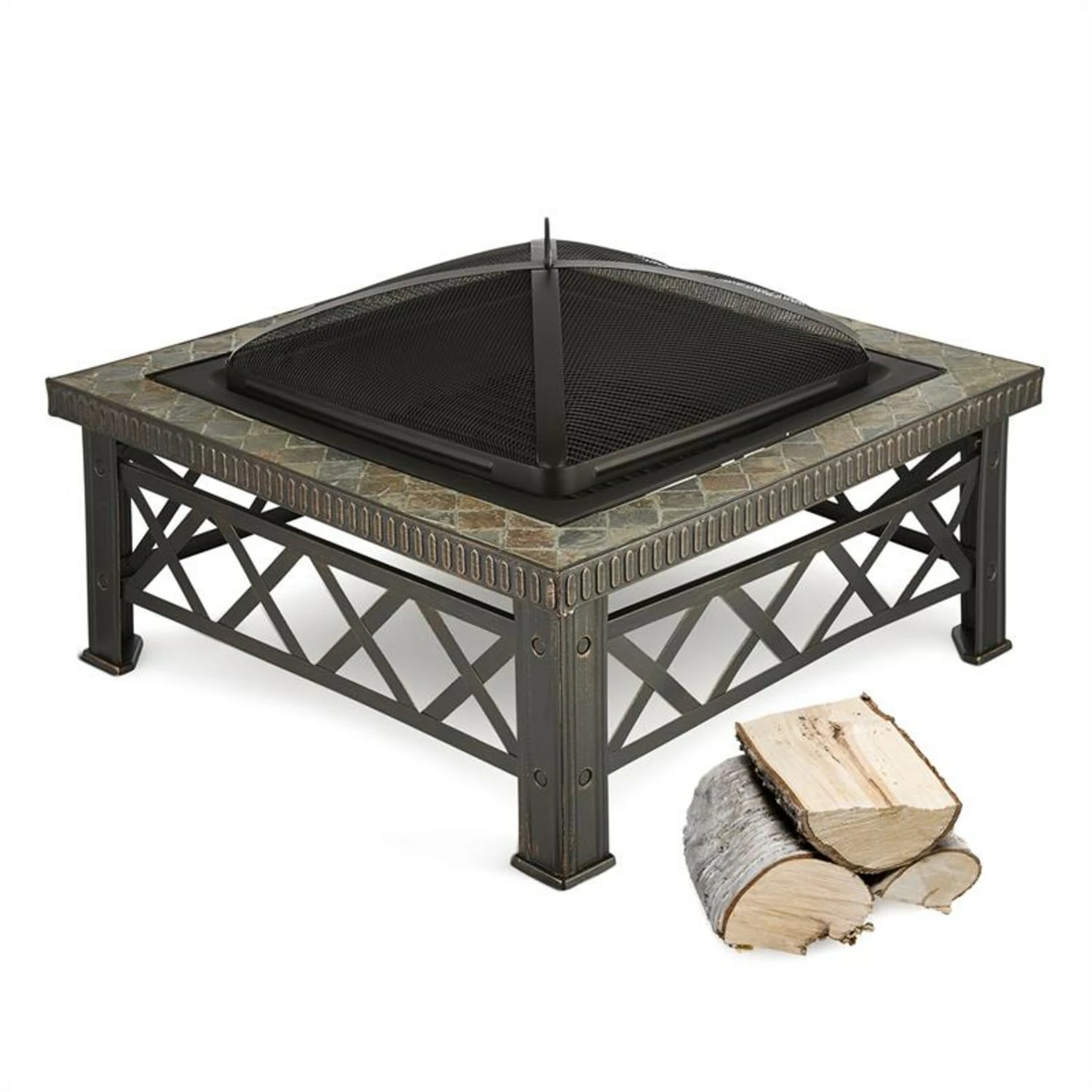 Blumfeldt Merano Feuerschale 75x75 Cm Kachel-Design Stahl Geschwärzt
