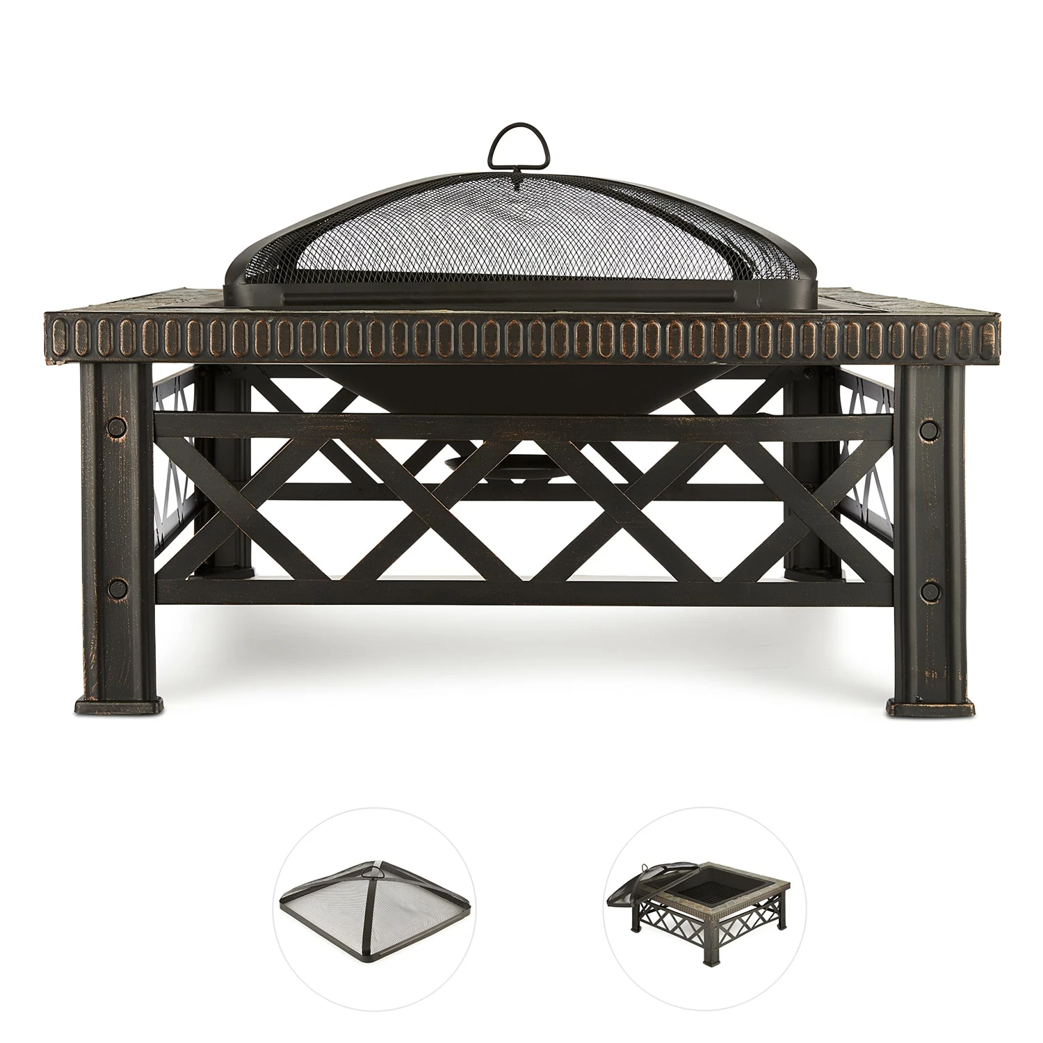 Blumfeldt Merano Feuerschale 75x75 Cm Kachel-Design Stahl Geschwärzt – Bild 3