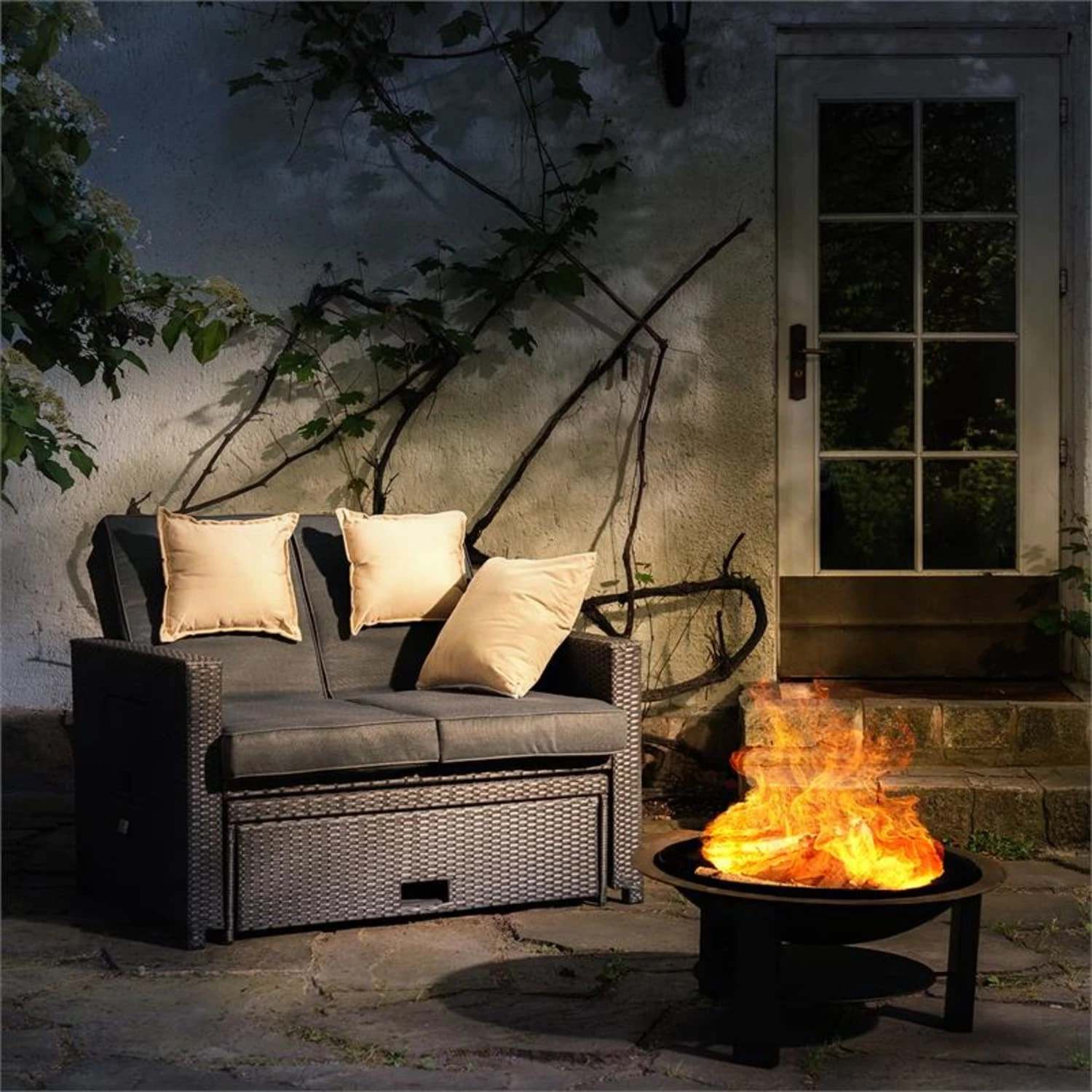 Blumfeldt Mithras Feuerschale Ø75cm Funkenschutz Ø60cm Grillrost Gusseisen Stahl – Bild 3