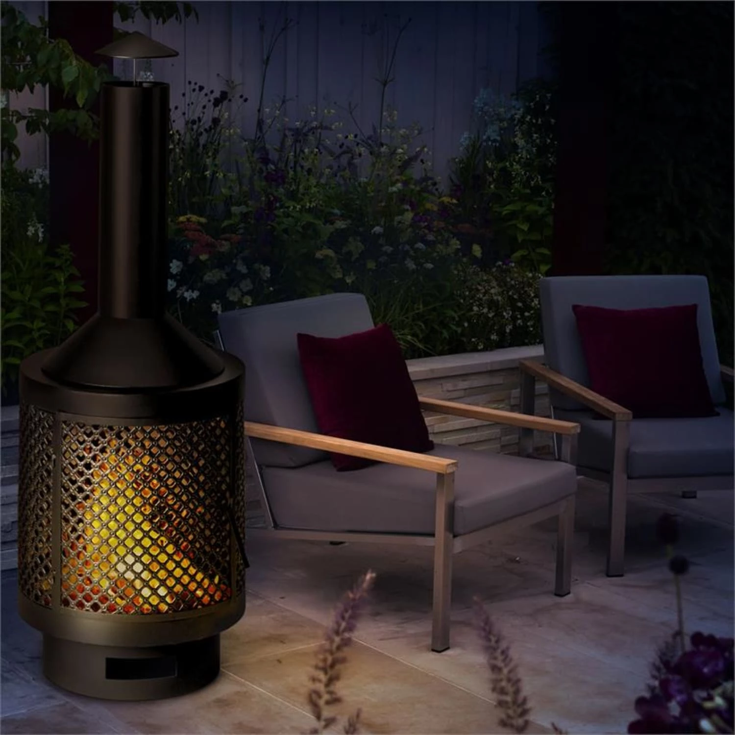 Blumfeldt Essos Gartenofen Holzofen Ø45cm Gitterwand Stahlblech Schwarz – Bild 3