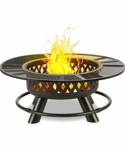Blumfeldt Rosario 3-in-1-Feuerschale Ø120cm | 70cm Grill | Tischplatte Stahl