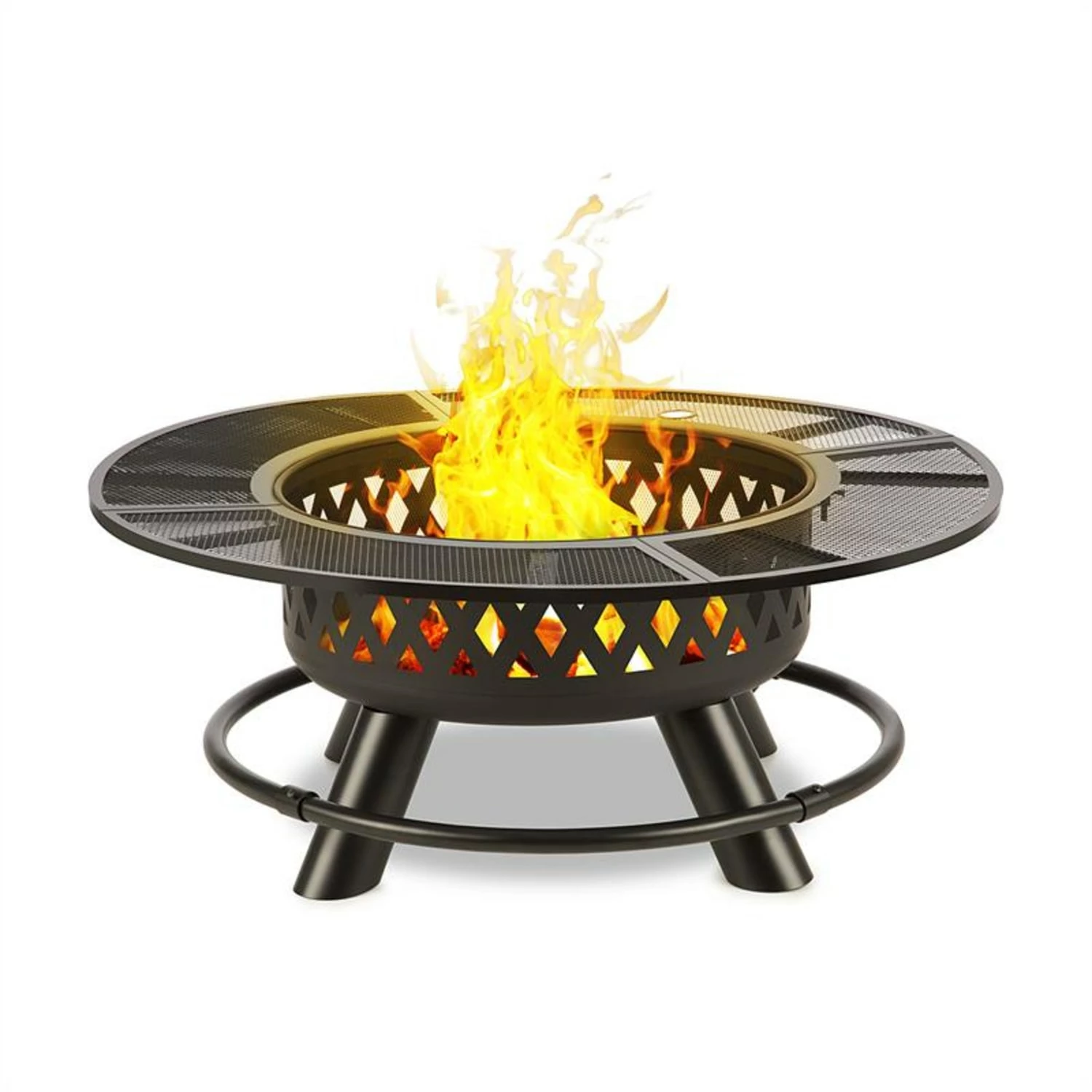 Blumfeldt Rosario 3-in-1-Feuerschale Ø120cm | 70cm Grill | Tischplatte Stahl