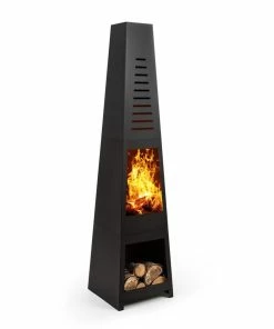 Blumfeldt Monument Gartenkamin Stahl Rostfrei Stauraum Für Holzscheite Schwarz