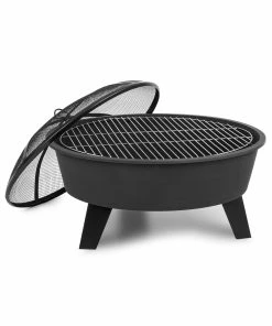 Blumfeldt Nolana 2-in-1-Feuerschale Ø73cm Funkenschutz Ø64cm Grill Stahl Schwarz