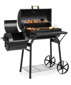 Klarstein Beef Brisket Smoker Grill | Holzkohlegrill/Smoker | Rostfreie Grillroste Aus Edelstahl | Thermometer Im Deckel | 2 Große Räder