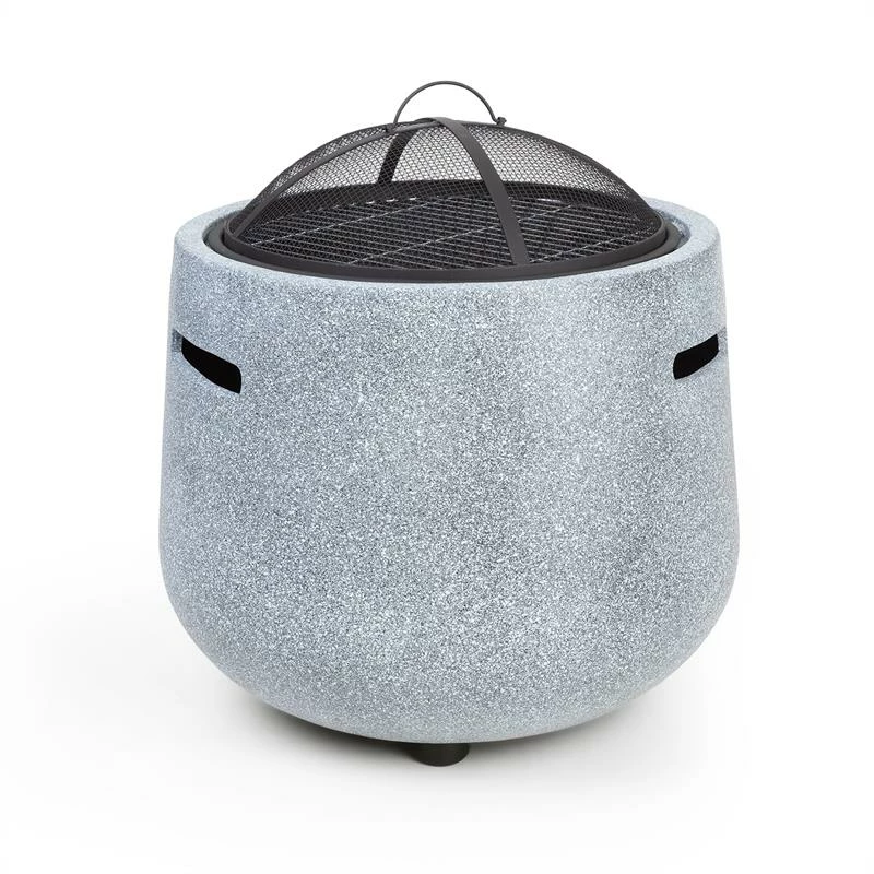 Blumfeldt Evora Feuerschale Ø45cm Holzfeuer Grillrost Kunststein Stahl Schwarz / Steinoptik