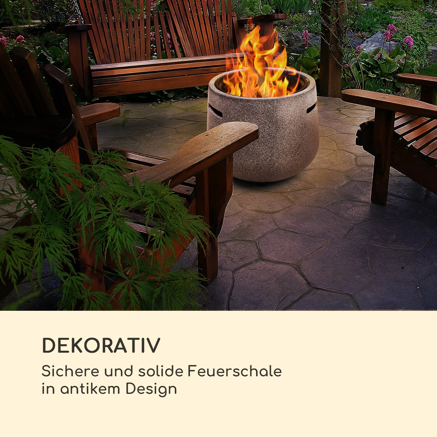 Blumfeldt Evora Feuerschale Ø45cm Holzfeuer Grillrost Kunststein Stahl Schwarz / Steinoptik – Bild 2