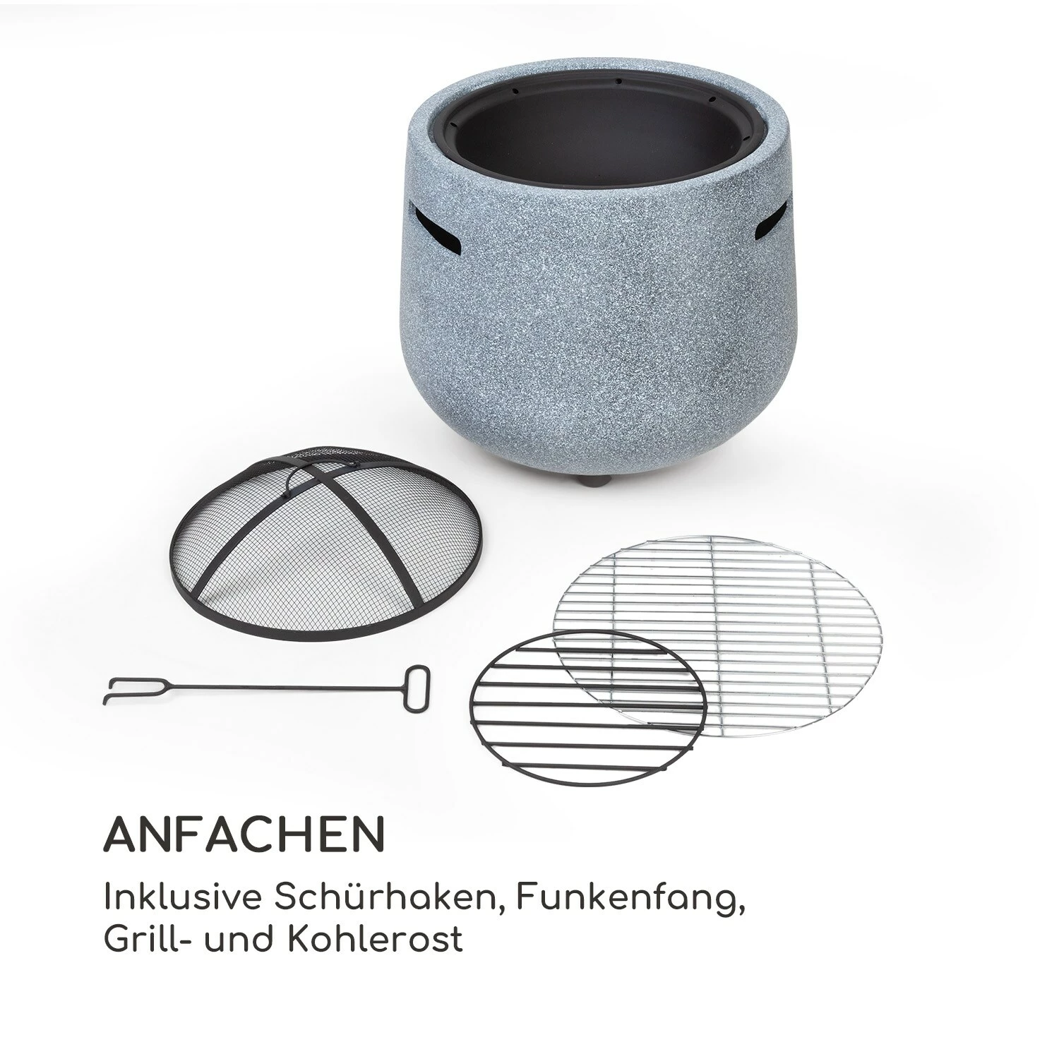 Blumfeldt Evora Feuerschale Ø45cm Holzfeuer Grillrost Kunststein Stahl Schwarz / Steinoptik – Bild 3