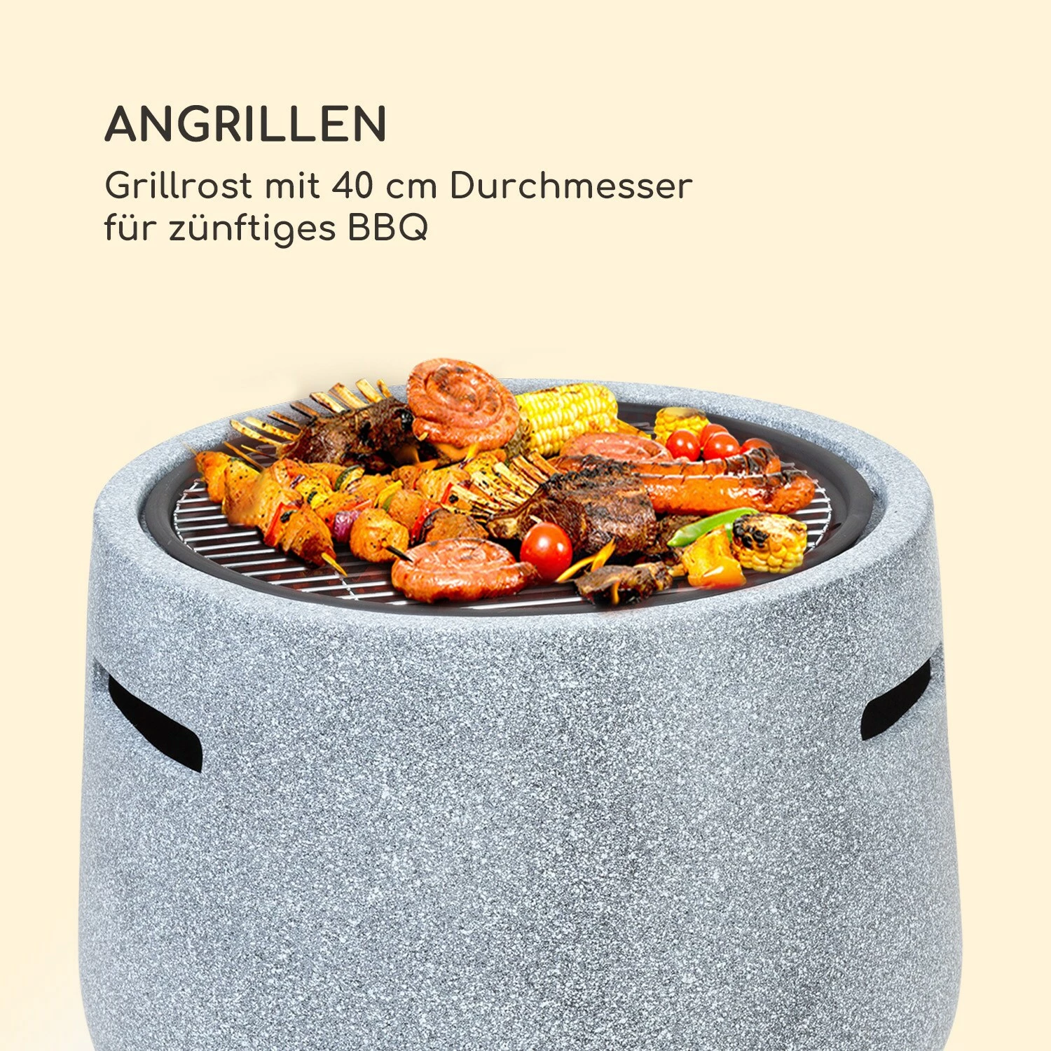 Blumfeldt Evora Feuerschale Ø45cm Holzfeuer Grillrost Kunststein Stahl Schwarz / Steinoptik – Bild 5