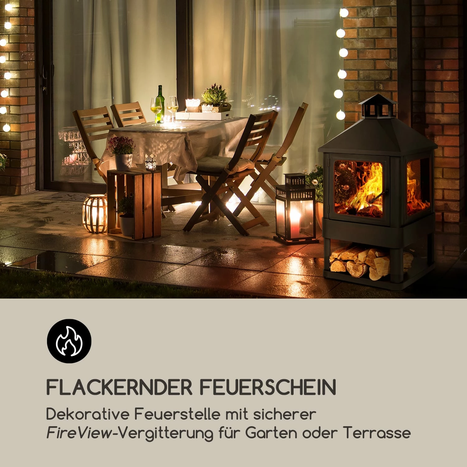 Blumfeldt Macondo Feuerstelle Feuerschale 35x35cm Holzfach Stahl Schwarz – Bild 2