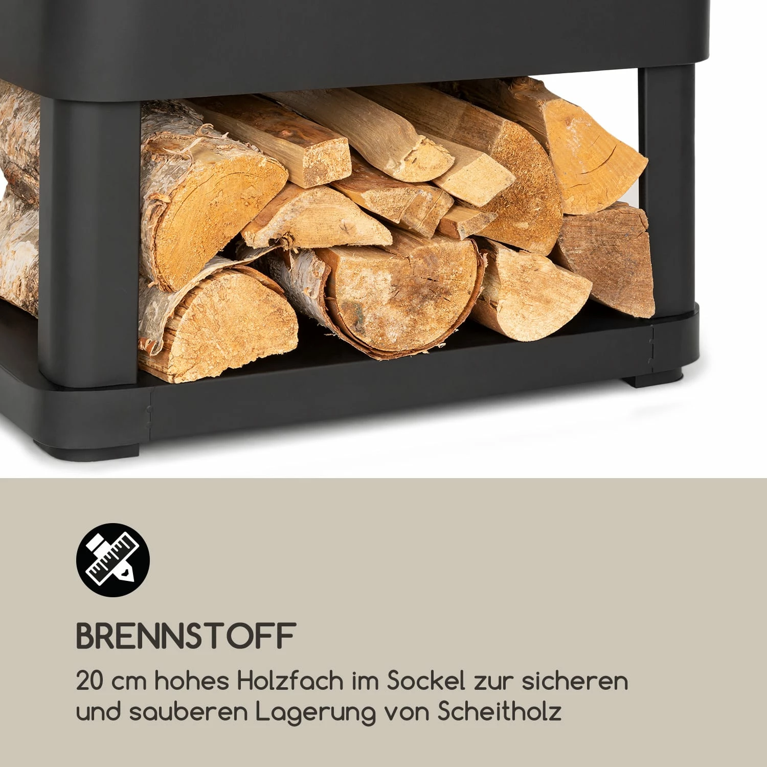 Blumfeldt Macondo Feuerstelle Feuerschale 35x35cm Holzfach Stahl Schwarz – Bild 4