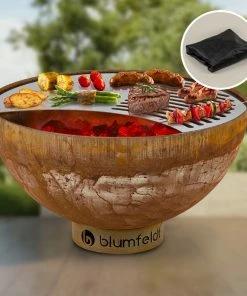 Blumfeldt Savage Feuerschale Mit Grill  Ø: 60,5 Cm Stahl Inkl. Wetterschutz Rost