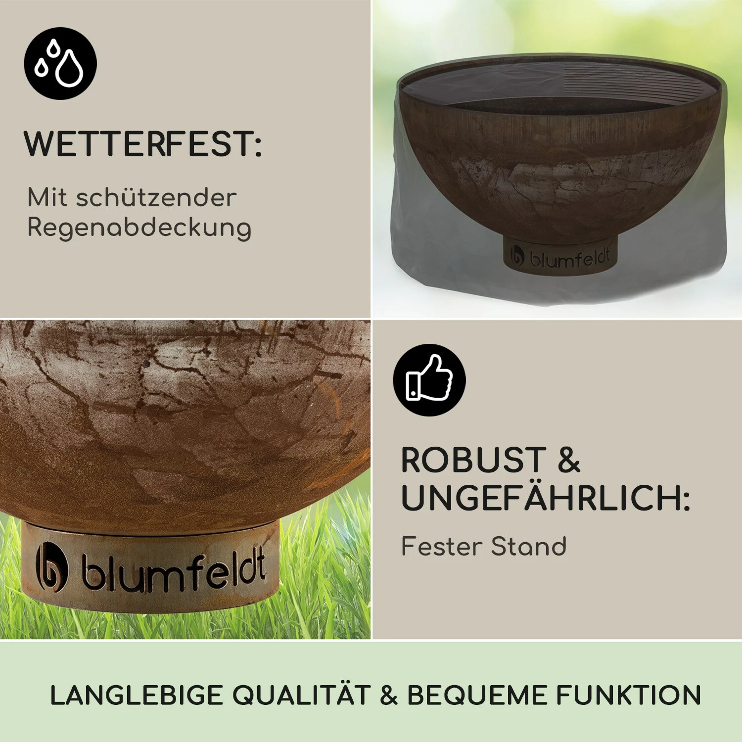 Blumfeldt Savage Feuerschale Mit Grill Ø: 60,5 Cm Stahl Inkl. Wetterschutz Rost – Bild 4