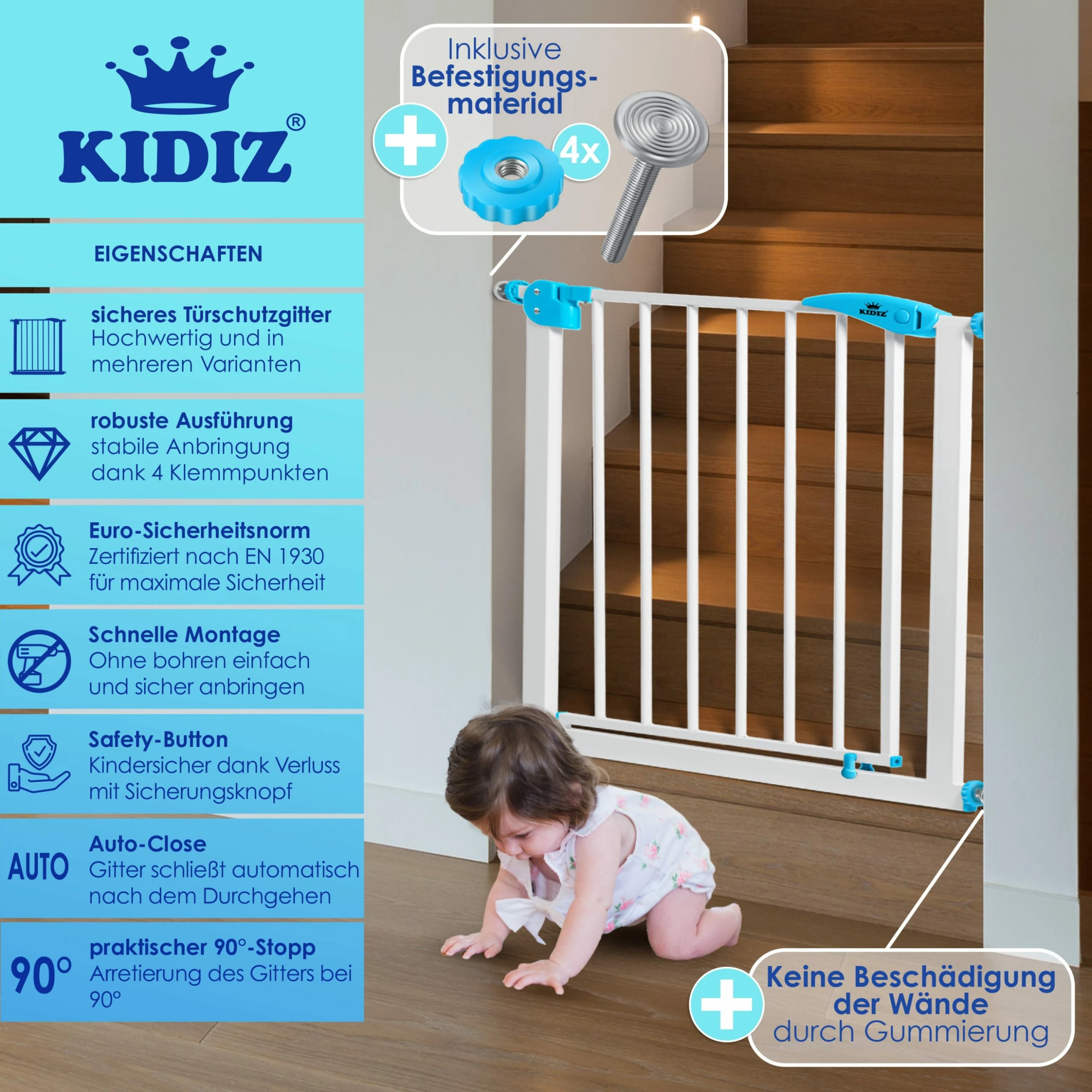 Kidiz® Türschutzgitter ? Absperrgitter ? Treppengitter ? Kindergitter | Gitter Haustier | – Bild 2