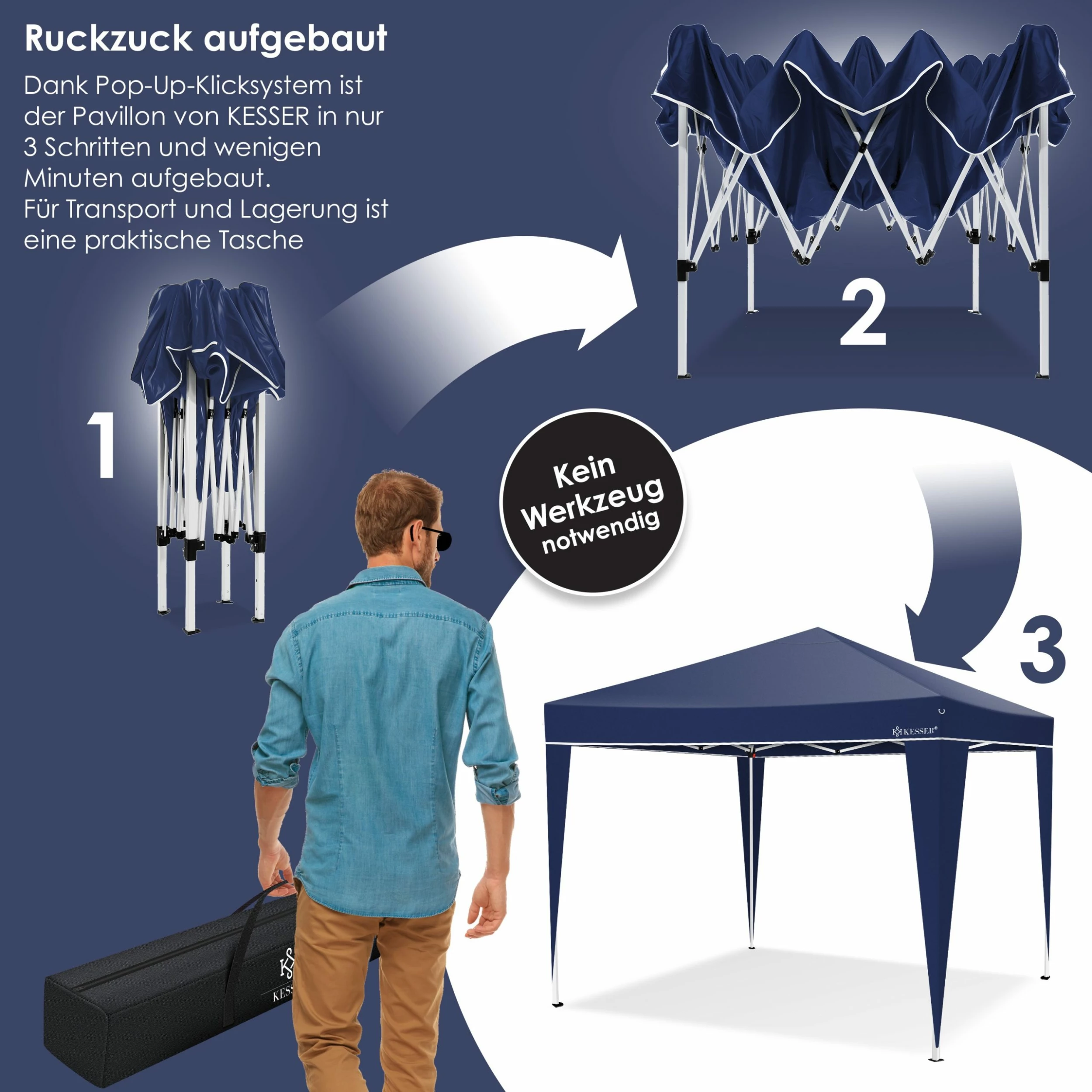 KESSER® Pavillon 3x3m | Wasserdicht | Inkl. Tasche | Pop-Up Klicksystem | UV-Schutz 50+ | Faltpavillon | Gartenzelt | Partyzelt | Metall-Verstrebungen | – Bild 4